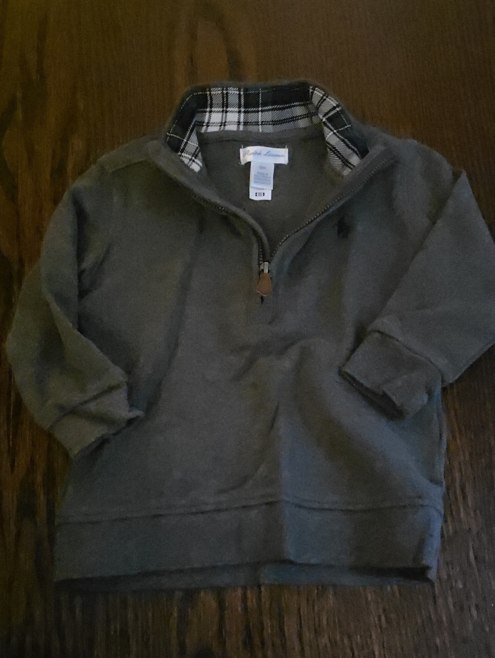 Ralph Lauren Men's Olive Green Half-Zip Sweater with Plaid Collar